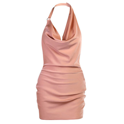 Satin Party Dress V Neck Backless Mini Sleeveless Summer Party Dress