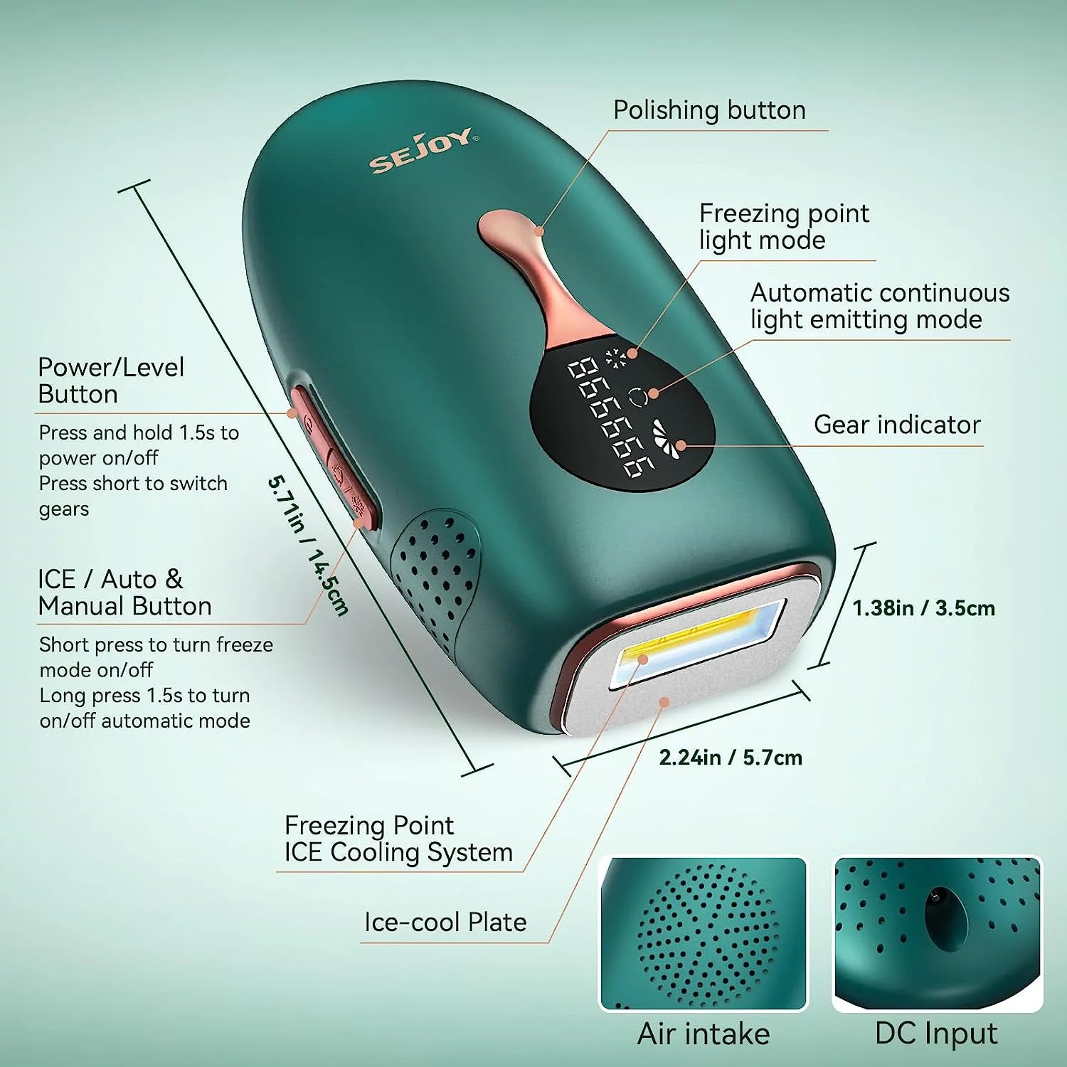 IPL Laser Hair Removal with Cooling System, Painless Permanent Hair Remover for Full Body Hair, Green