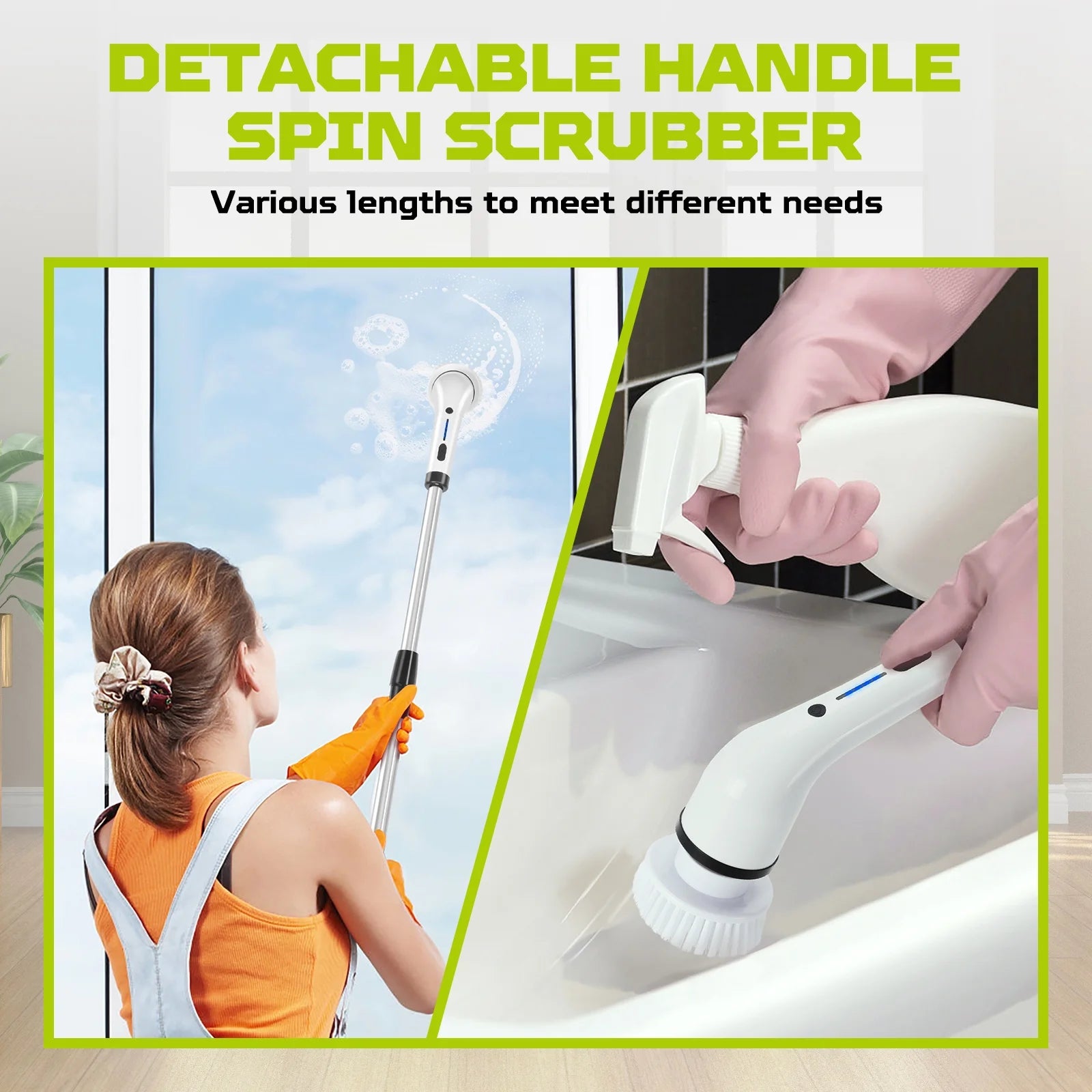 Electric Spin Scrubber, Cordless Cleaning Brush with 8 Replaceable Brush Heads Adjustable Extension Handle, Shower Scrubber for Bathroom Kitchen Floor Car