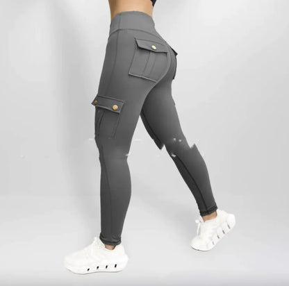 High Elastic Fitness Workwear Pants with Pockets for Women