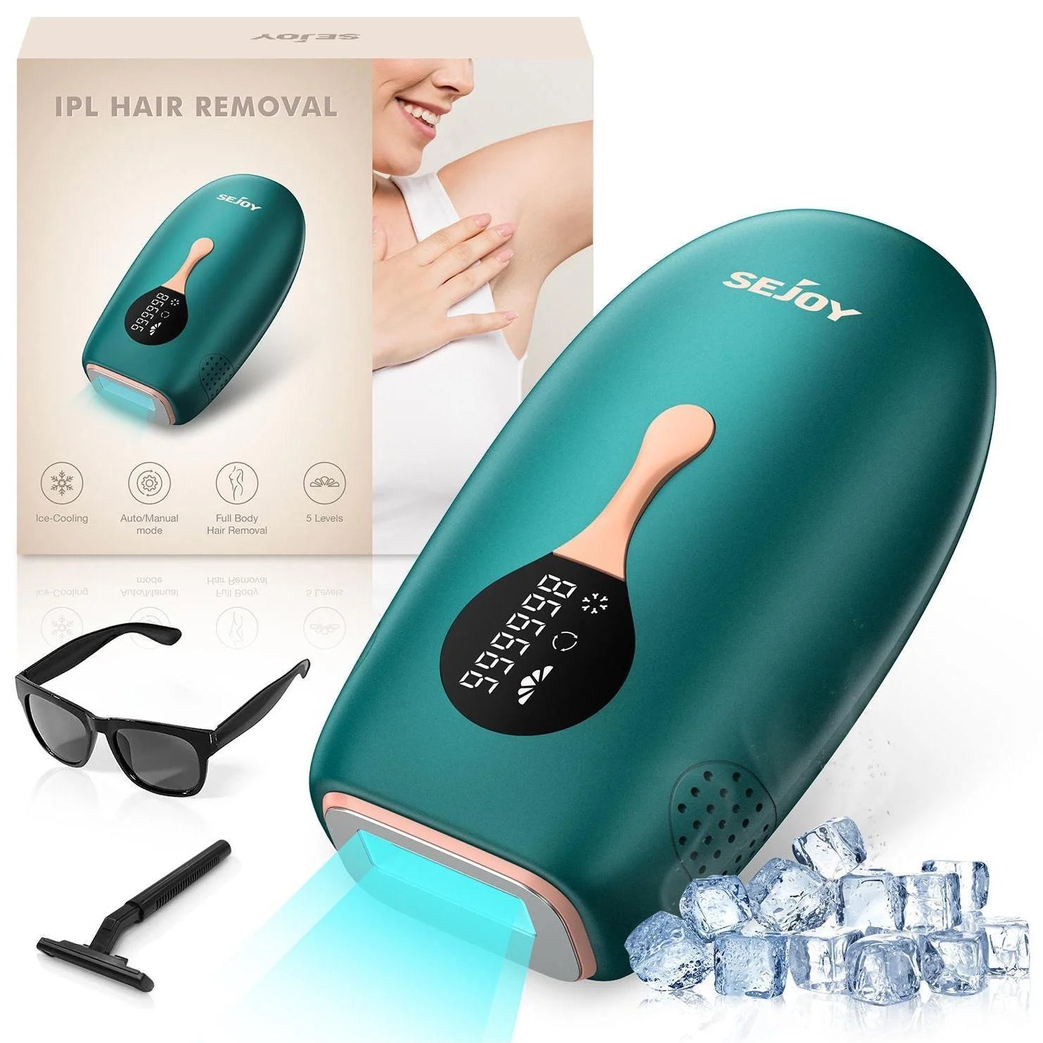 IPL Laser Hair Removal with Cooling System, Painless Permanent Hair Remover for Full Body Hair, Green